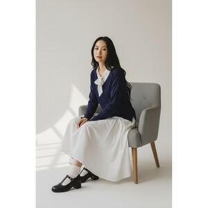 Knit Sweater Top Tie Neck Blue Academia Preppy Secretary Demure‎ Twee Medium